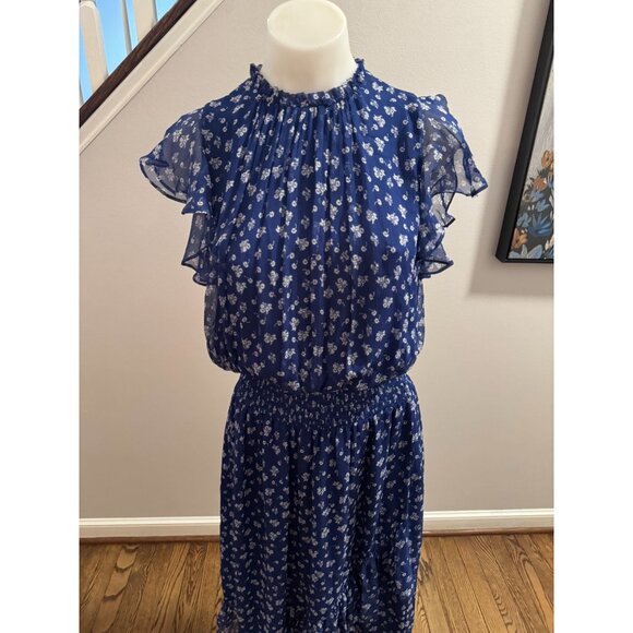 SHOSHANNA Kinne Floral Print Shirred Silk Midi Dress Hudson Blue Size 0 - Picture 4 of 6